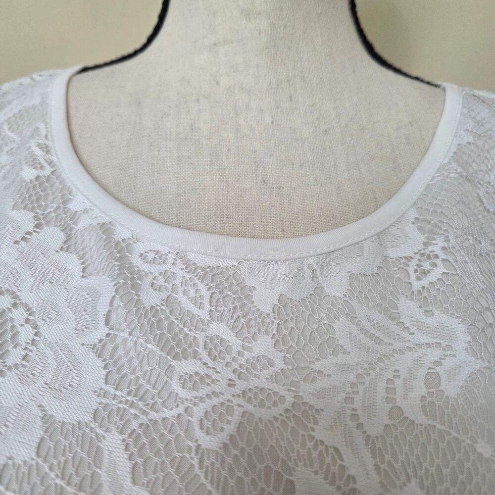Fair Lay 10 Lace Dressy Layered Pullover 3/4 Sleeve Scoop Neck Blouse Top Ivory - Picture 2 of 16